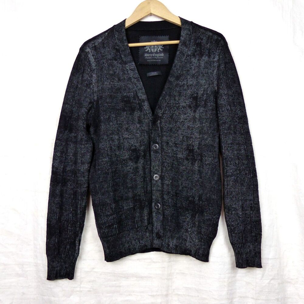 Dirty English Juicy Couture Cardigan Mens M Black Wool Grunge Goth Sweater Y2K